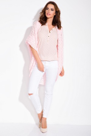 Cardigan roz dama crosetat cu maneci trei sferturi 